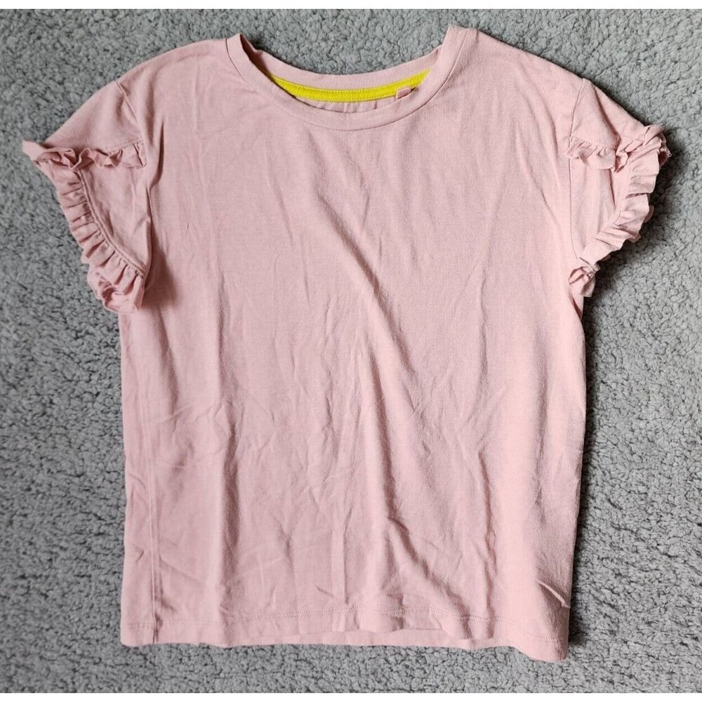Boden Girls Short Ruffle Sleeve Tee Shirt Top Viscose Blend Pink Youth Size 8-9Y